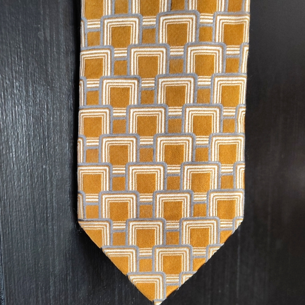 👔 Italian Silk Louis Dell'Olio Tie. Grey and Copper. Squares.